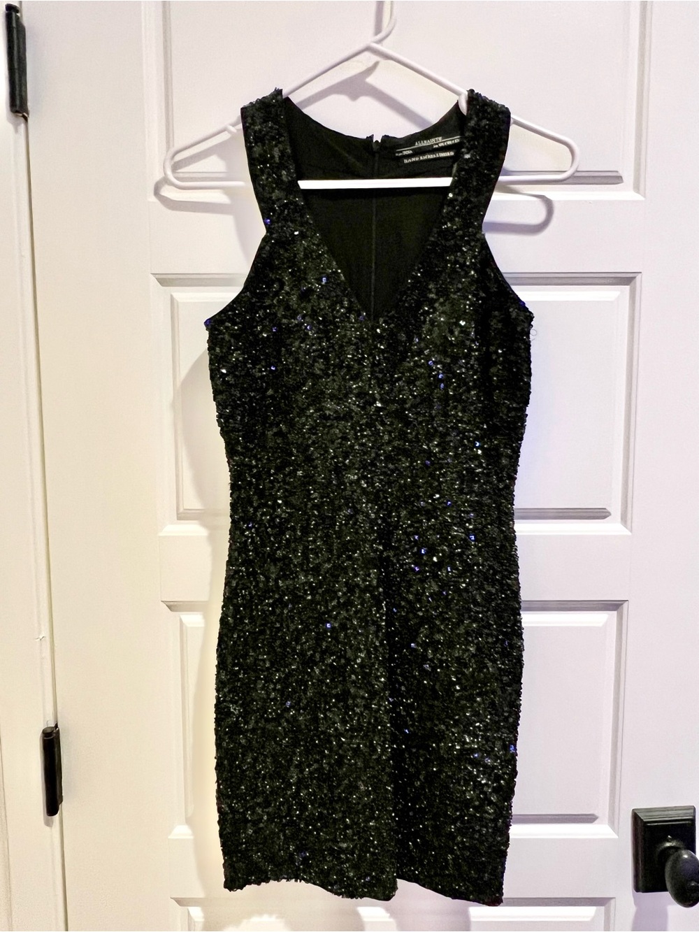 All Saints Black Sequin V-Neck Mini Dress